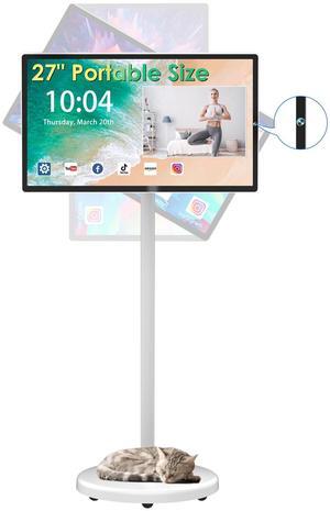 eLinkSmart 27-Inch Portable TV with Incell Touch Screen Android OS, 8-Core CPU 8GB RAM 128GB Storage 1920x1080P HD on Wheels Built-in Camera 13000mAH Battery Full Swivel Rotation Voice Control