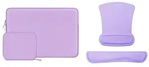 MOSISO Laptop Sleeve Compatible with MacBook Air/Pro, 13-13.3 inch Notebook,Compatible with MacBook Pro 14 inch,Wrist Rest Support for Mouse Pad&Keyboard Set&Neoprene Bag with Small Case, Light Purple