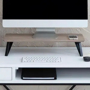 Anji Mountain Monitor Stand - Desktop Organizer & Laptop Riser, Ergonomic Monitor Riser, Space-Saving Monitor Stand for Desk, Durable Construction, Easy Assembly, Ideal for Home & Office,Biscotti