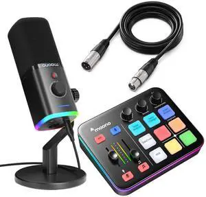 MAONO PD100X XLR/USB Gaming Microphone & Maonocaster G1 NEO & All in One Gaming Gear Bundle for Game Streamers(PD100X Black+G1 NEO+XLR-180
