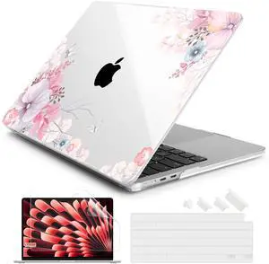 Batianda Premium Case for New MacBook Air 15 inch 2025 2024 2023 with M4 M3 M2 Chip, Designed Protective Plastic Hardshell & Keyboard Cover & Screen Protector, Lovely Flower