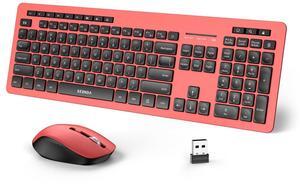 seenda Wireless Keyboard and Mouse Combo, 2.4GHz Cordless Quiet Keyboard Mouse with USB Receiver, Full Size Cute Red Combo, Compatible for Windows Laptop Computer Desktop PC, Black and Red