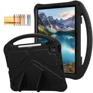 Dteck for iPad Air 13 Inch M2 2024/iPad Pro 13 inch 2024 M4 Kids Case/iPad Pro 12.9 Cover 6th/5th/4th/3rd Gen 2022/2021/2020/2018 with Pencil Holder Handle Stand EVA Protective Girl Boy Case,Black