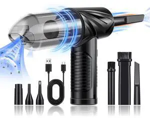 INLAND 2 in 1 Compressed Air Duster, 3-Gear to 71000RPM Electric Air Duster and Vaccum with LED Light, 6000mAh Type-C Mini Blower & Pump for Electric Devices Cleaning, Car Vaccum Cleaner