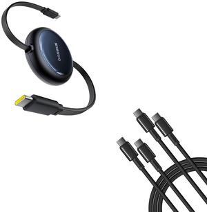 Baseus Retractable USB C Cable, 100W 4.9ft USB C to USB C Fast Charging Cable and Baseus USB C Cable, 2-Pack 3.3ft 100W 5A Fast Charging USB C to USB C Cable