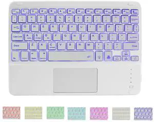Sunffice Bluetooth Keyboard with Touchpad,Ultra Silm 7 Colors Backlit Wireless Keyboard Rechargeable Portable Keypad with Trackpad for iPad iOS Android Windows Tablets PC Smartphone Universal(White)