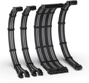 EZDIY-FAB 12VHPWR PSU Cable Extension Kit,16AWG PCIE 5.0 Power Supply Cable Extension- 1x 24 Pin ATX /2X 8Pin (4+4) EPS / 1x12+4 Pin GPU,Sleeve Cable 300MM with Combs-Black Grey
