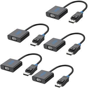 UVOOI DisplayPort to VGA 5-Pack, DP to VGA Adapter, Computer DP Display Port to VGA Monitor Adapter Male to Female Adaptor for All DP Devices Compatible with DELL, HP, Lenovo and Other Brand