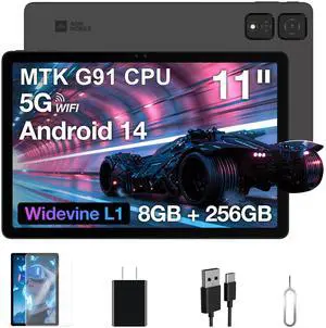 AGM 11 inch Tablet, Android 14 Tablet with MTK Octa-Core Processor, 256GB Storage TF Expandable, FHD IPS in-Cell Display Widevine L1, Triple Camera, Stereo, 8000mAh, 5G WiFi/BT 5.0/GPS/OTG/GMS/G-AI