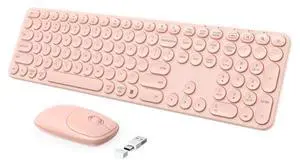 seenda Wireless Keyboard and Mouse, USB & Type C 2-in-1 Receiver, Full Size Pink Wireless Keyboard Mouse Combo, Compatible for Windows 7/8/10/11, MacBook Pro/Air, Laptop, Desktop, PC - Pink
