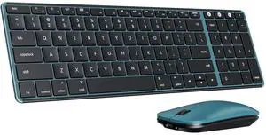 Wireless Bluetooth Keyboard and Mouse for Mac, Multi-Device Rechargeable Slim Keyboard and Mouse Stainless Steel Full Size, Compatible with MacBook Pro/Air, iPad, iMac - Black Blue