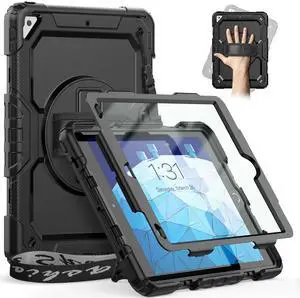 Timecity for iPad Air 3rd Generation Case, for iPad Air 3/ Pro 10.5 Inch Case: with Heavy Duty Protection, Adjustable Kickstand, Anti-Slip, Screen Protector, Hand/Shoulder Strap - Black