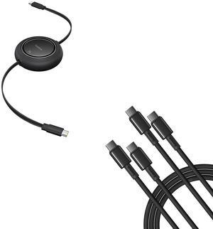 Baseus USB C Cable, PD 100W 6.6ft Retractable USB C to USB C Fast Charging Cable USB C Cable, 2-Pack 3.3ft 100W 5A Fast Charging USB C to USB C Cable