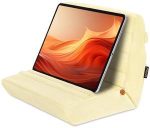 MOSISO Tablet Pillow Stand,Soft Tablet Holder for Lap,Tablet Soft Pad Dock with Pockets&Stylus Slot&4 Viewing Angles Compatible with iPad Pro 12.9,11,10.5,9.7,Air Mini 6,5,4,3, E-Reader, Pastel Yellow
