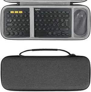 Geekria Hard Travel Carrying Case, Compatible with Logitech K380s/K380 + M355/M350s, Keyboard and Pebble Mouse Combo Protective Travel Bag (Dark Gray)