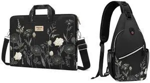 MOSISO Crossbody Sling Backpack&Laptop Bag for Women, 15 inch Computer Bag Compatible with MacBook, HP, Dell, Lenovo, Asus, Notebook, 15.6 inch Laptop Messenger Shoulder Sleeve with Strap,Retro Flower