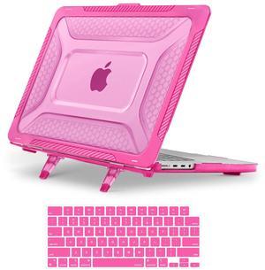 MOSISO Compatible with MacBook Pro 16 inch Case 2025-2021 M4 M3 M2 M1 A3403 A3186 A2991 A2780 A2485, Honeycomb Shockproof TPU Bumper Hard Shell Case with Fold Kickstand&Keyboard Skin, Rose Red
