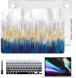 Batianda Design Case for New MacBook Pro 16 Inch 2024 M4 2023 2021 Release Model A3403/A2991 with M3 M2 M1 Pro/Max Chip,3D Painted Hard Shell with Keyboard Cover & Screen Protector,Blue Gold