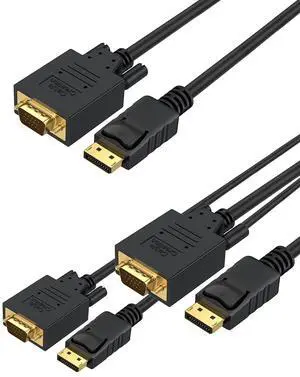 CableCreation DisplayPort to VGA Adapter Cable, 6 FT, 3-Pack, Gold Plated, 1080p@60Hz, DP Male to VGA Male, Black