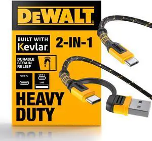 DEWALT Heavy Duty 2in1 Charging Cable, USB C to USBC w/Adapter USB, 60W PD Fast Charging & Data Sync, TypeC Charger Cables for Multiple Devices for iPhone 16/15 Pro Max, MacBook, iPad, Samsung Galaxy