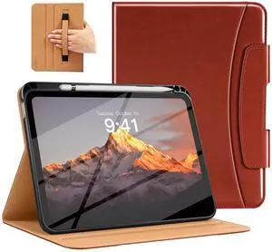 MoKo for New iPad (A16) 11th Generation Case 11-inch 2025, iPad 10th Generation Case 10.9" 2022 with Pencil Holder & Pocket, Premium Leather Folio Stand Cover, Multiple Viewing Angles, Reddish Brown
