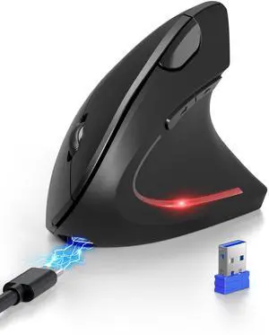 TECKNET Ergonomic Mouse, Rechargeable Bluetooth Wireless Vertical Mouse, Connect 3 Devices Simultaneously, 4800 DPI Silent Carpal Tunnel Mouse for Laptop, PC, MacBook, iPad - Black