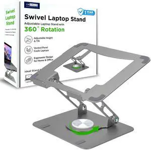 Uncaged Ergonomics Swivel Laptop Stand for Desk, Adjustable Computer iPad Stand for Desk w/ 360 Rotation, Portable Laptop Holder for Home Office Ergonomic Supplies (Space Gray)
