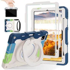 ROISKIN Case for iPad Pro 11 Inch M4 5th Generation for Kids with 360 Swivel Handle & Stand,HD Screen Protector,Shoulder Strap,Pen Holder,Heavy Duty Military Shockproof Case