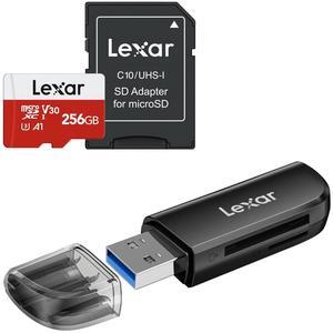 Lexar E-Series 256GB Micro SD Card and Lexar Dual Slot USB-A Reader