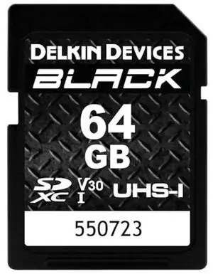 Delkin Devices Black Rugged SDHC Memory Card, UHS-I, C10, U3, V30, Full HD & 4K Video, Up to 90MB/s Read, 90MB/s Write (64GB)