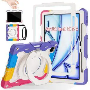 ROISKIN for iPad Air 11 inch Case (M3 2025/M2 2024)/ Air 6th Generation for Kids with HD Screen Protector, 360 Rotating Kickstand, Shoulder Strap, Pen Holder, Heavy Duty Military Case for iPad Air 11