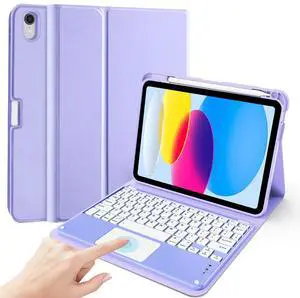 ProCase for iPad 11th / 10th Generation Case with Keyboard, Magnetically Detachable Wireless Keyboard with Multi-Touch Trackpad for iPad (A16) 2025 /10th Gen 2022 -Purple