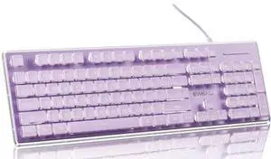 SEUNKWANG EWEADN GX710S Backlit Computer Keyboards, Wired USB Keyboard with White Backlit, Metal Panel, Plug and Play, Pudding Keycaps Full Size Quite Computer Keyboard for Win/PC/Laptop-Purple