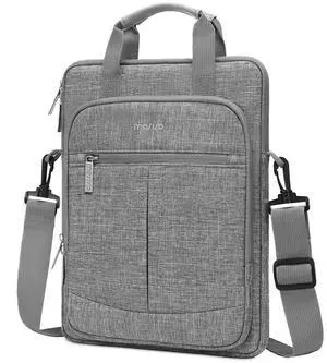 MOSISO Vertical Laptop Shoulder Bag Compatible with MacBook Air/Pro,13-13.3 inch Notebook,Compatible with MacBook Pro 14 2025-2021 M5 M4 M3 M2 M1 With 2 Front Pockets&Front Decorative Pockets, Gray