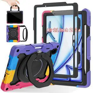 ROISKIN for iPad Air 11 inch Case (M3 2025/M2 2024)/ Air 6th Generation for Kids with HD Screen Protector, 360 Rotating Kickstand, Shoulder Strap, Pen Holder, Heavy Duty Military Case for iPad Air 11