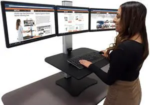 Victor DC475 High Rise Electric Triple Monitor Standing Desk Converter | Three Large Monitor Sit-Stand Desk | 28" Wide Work Surface | Compatible with Any Standard Desk | Adjustable Monitor Holder