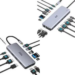 Selore 13-in-1 Docking Station Triple Monitor + 12-in-1 USB C Docking Station Dual Monitor