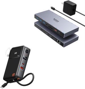 15-in-1 USB C Laptop Docking Station with 65W Power Adapter + 65W Portable Charger with Built in Cable and Wall Plug