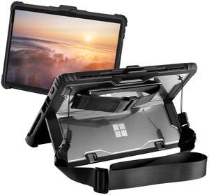 MOSISO Case Compatible with Surface Pro 8 2021, Heavy Duty Rugged Protective Hard Shell Cover TPU Bumper with Shoulder Strap & Hand Strap Compatible with Type Cover Keyboard, Black
