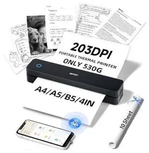 iDPRT MT610 Portable Thermal Printer, 203DPI HD Mobile-Travel-Printers, Inkless-Wireless-Small-Printer for Home Use, Office, Vehicles, Bluetooth Printers Supports 8.5" x 11" US Letter&A4&A5 Size