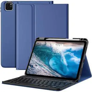 MoKo for New iPad Air 11 Inch Case with Keyboard 2025/2024 Released, Magic Detachable Folio Keyboard Cover with Pencil Holder for iPad Air 7th/6th/5th/4th Generation, Navy Blue