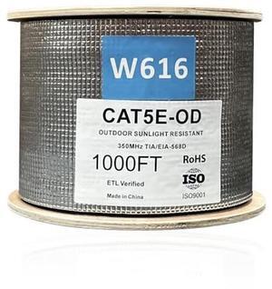ENS Outdoor Cable Cat5e, 1000ft, UTP, UV Jacket, Outdoor Rated, CMX, 24AWG Solid Bare Copper, 350MHz, Bulk Ethernet Cable on Wooden Spool, Perfect for CCTV Security Surveillance System