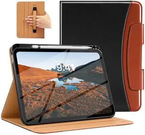 MoKo for New iPad (A16) 11th Generation Case 11-inch 2025, iPad 10th Generation Case 10.9" 2022 with Pencil Holder & Pocket, Premium Leather Folio Stand Cover, Multiple Viewing Angles, Black Red Brown