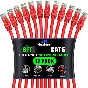 Maximm Cat 6 Ethernet Cable 8 Ft, (12-Pack) Cat6 Cable, LAN Cable, Internet Cable and Network Cable - UTP (Red), 8 Feet