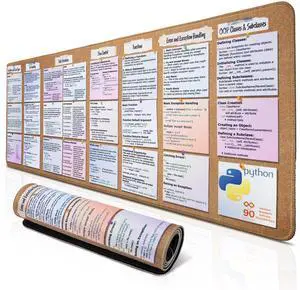 Python Programming Cheat Sheet Desk Mat - Large Mouse Pad with Complete Code Reference (31.5" x 11.8") - Professional Coding Guide Mousepad for Beginners & Software Engineers