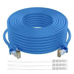 Adoreen Cat 6 Ethernet Cable 200 Ft-Blue, Outdoor & Indoor Snagless Long Round RJ45 Network Cable, POE, Soft Flexible Gbps Internet LAN Computer Patch Cord for Router Modem Switch Fast Gaming+ Ties