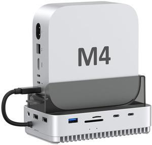 AKKYAJAURE Vertical Docking Station for Mac Mini M4 - USB4 40Gbps M.2 NVMe SSD Enclosure & USB-C Hub, Aluminum Fins Fanless Cooling, Dual Host USB-C Ports, SD/TF 4.0, USB 3.2 & 3.5mm Audio Port