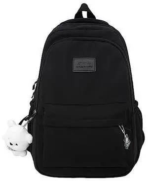 ALTALIVA Nylon Kawaii Water-Resistant Lightweight Backpack for Women Cute Laptop Daypack Traveling Daily Bag (Black)