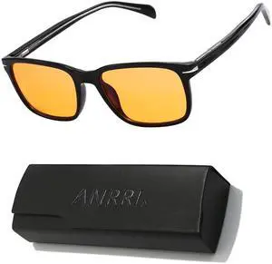 ANRRI Retro Blue Light Blocking Computer Glasses for Men and Women Square Classic Black Frame Yellow Lens UV Blocking Gaming Eyeglasses