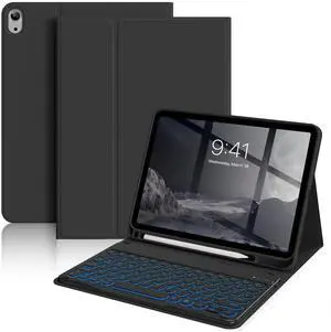 aoub Keyboard Case for iPad (A16) 11th Generation 11-inch 2025, iPad 10th Generation 10.9 inch 2022 with Pencil Holder, 7 Color Backlit Detachable Wireless Bluetooth Keyboard Stand Folio - Black